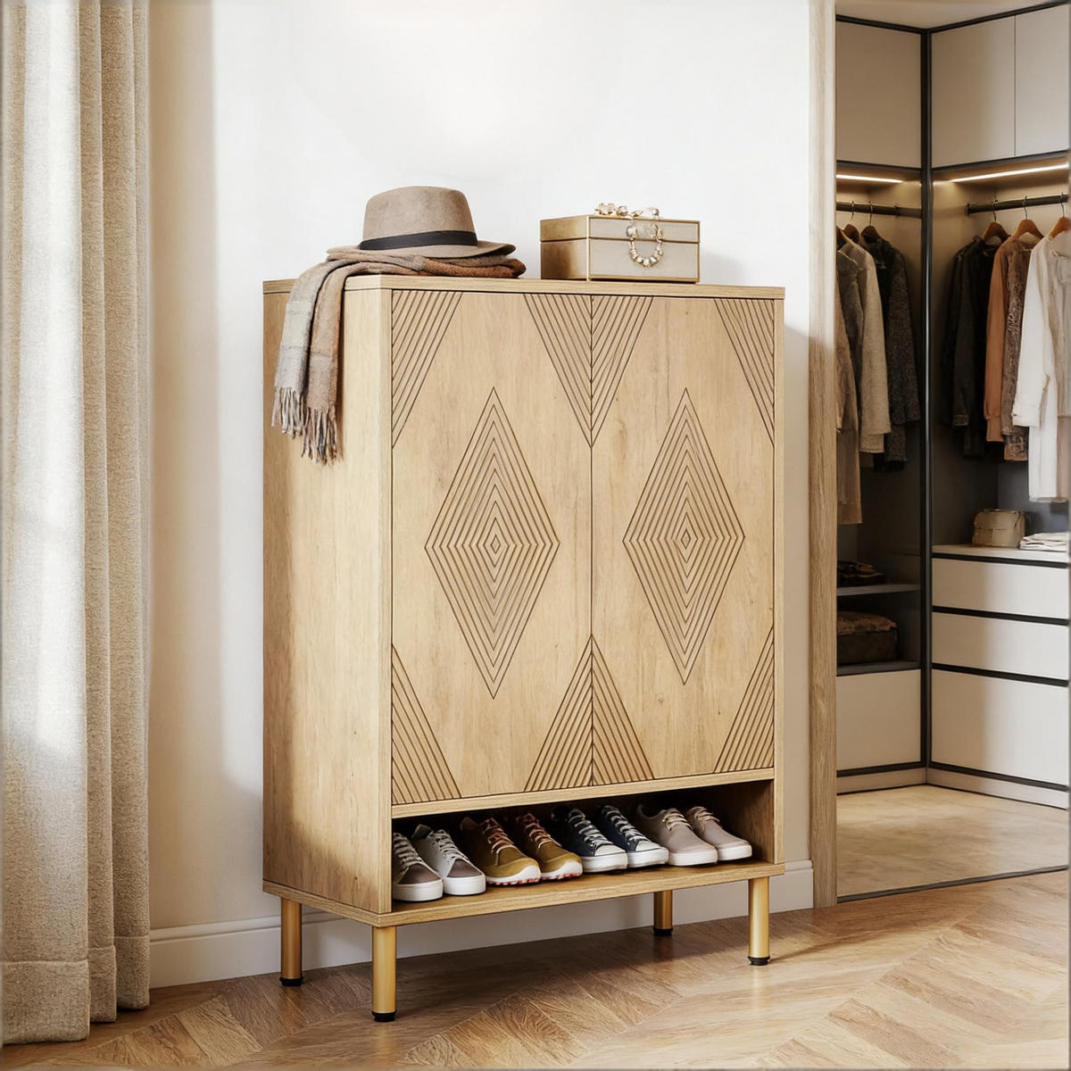 SCHUHSCHRANK Natur 73/35/115 cm - Naturfarben, Holz (73/115/35cm) - PANGIVO
