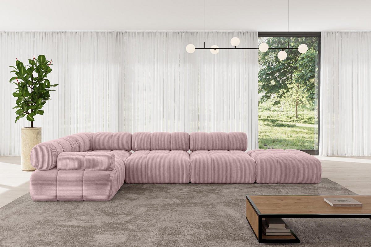 ECKSOFA modulares Sofa Felto-L2 - 380x190x70 cm Rosa Cord - Rosa, Holzwerkstoff/Textil (380/190cm) - ALTDECOR