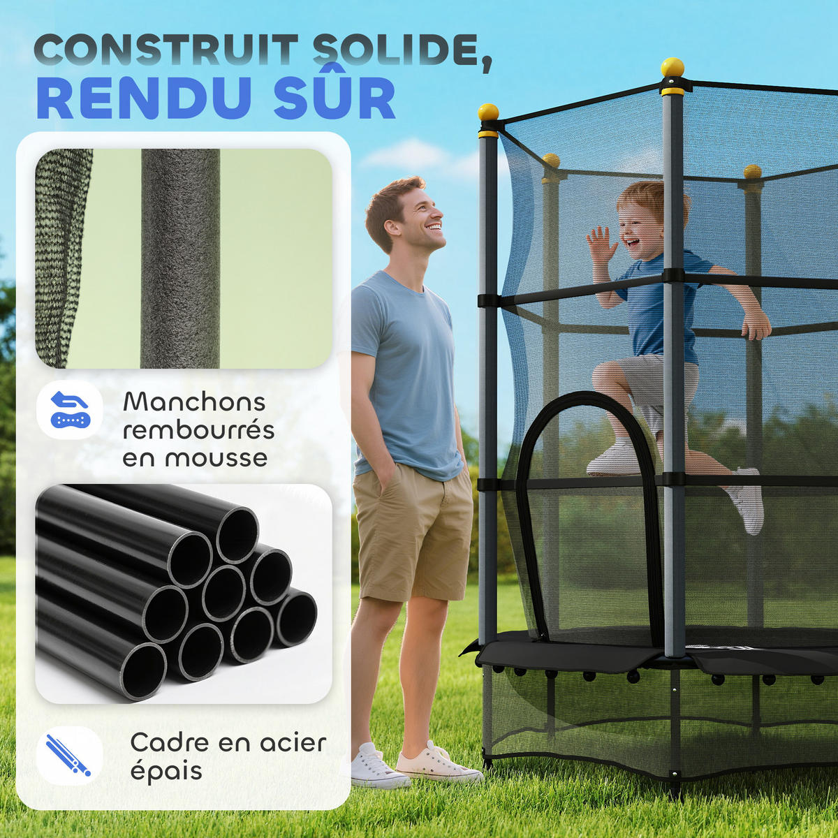 TRAMPOLIN DE-18988 Ø140 cm mit Sicherheitsnetz Schwarz - Schwarz, Metall (140/140cm) - ComfortXL