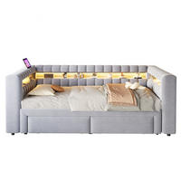 POLSTERBETT 90/180 × 190 cm mit LED, USB und Typ-C, Hellgrau - Hellgrau, Textil (180/190cm) - FLIEKS