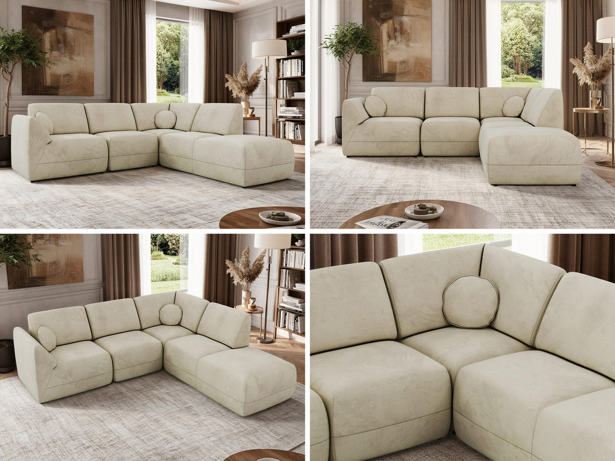 ECKSOFA NOARA 5M L Beige Velvet - Rechts - Beige/Schwarz, Kunststoff/Textil (267/244cm) - MKS