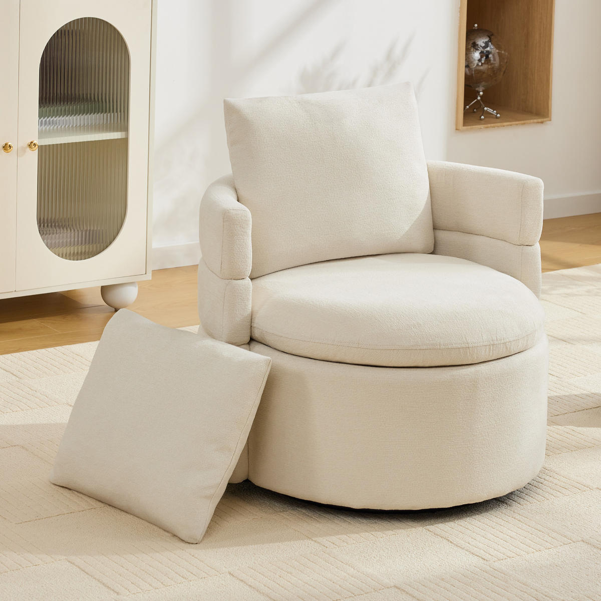 SESSEL 360° drehbar mit Stauraum, DE-42213, Elfenbein - Creme, Holzwerkstoff (73/83/78.5cm) - ComfortXL