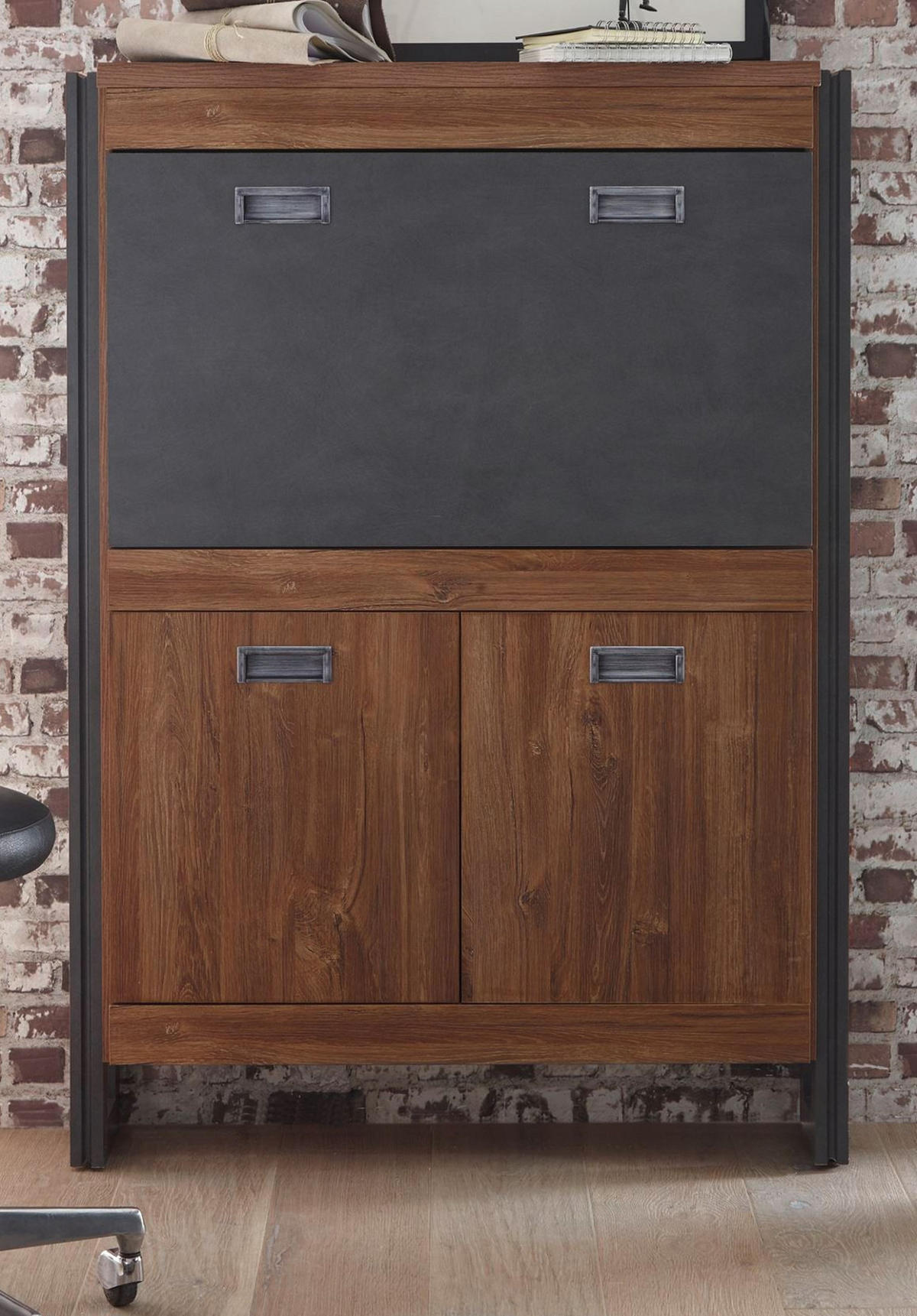 SEKRETÄR Eiche Stirling, Matera grau, Schreibtisch 90 x 127 cm - Eichefarben/Silberfarben, Holzwerkstoff/Metall (22/90/127cm) - Furn.Design