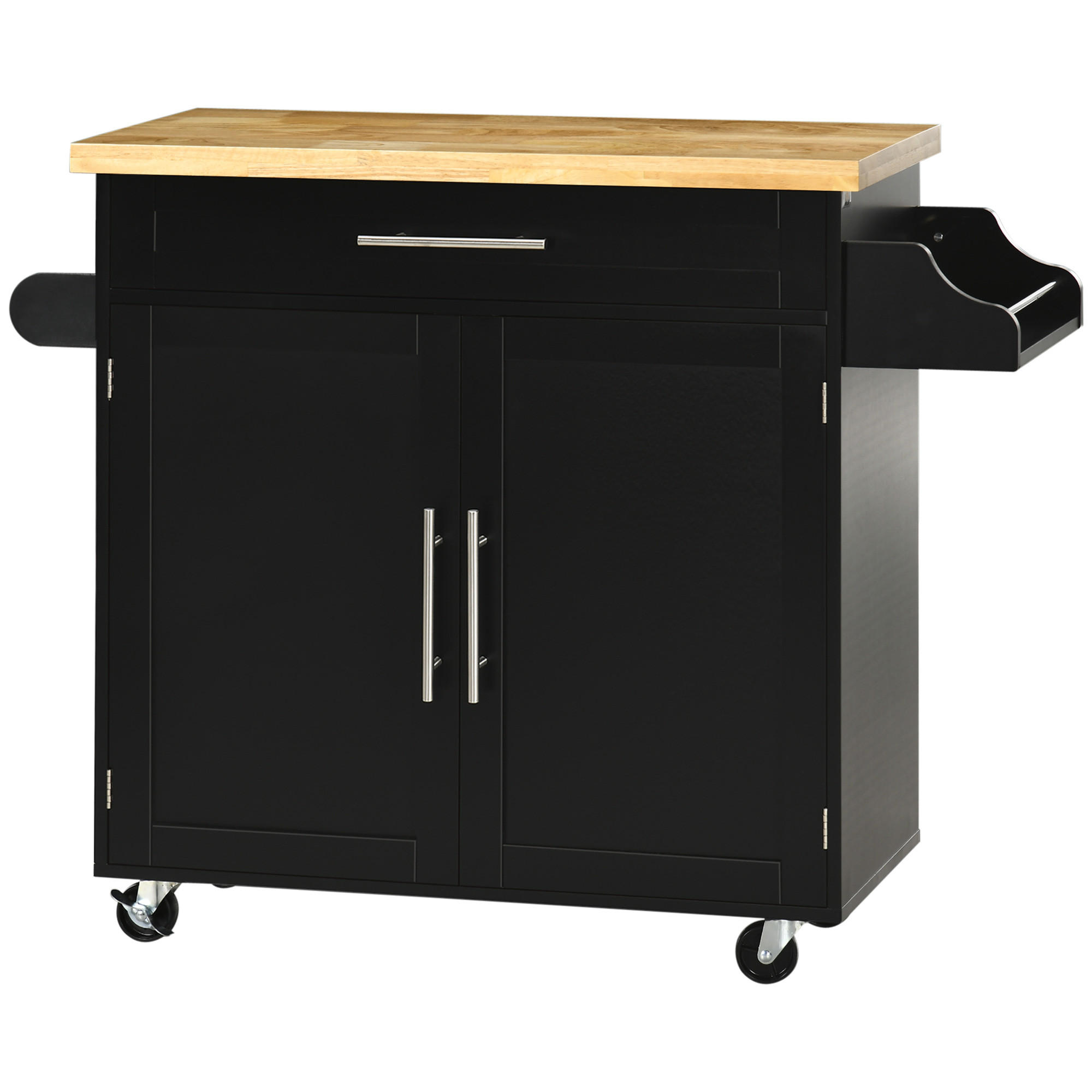 KÜCHENWAGEN Servierwagen Kücheninsel, 1 Gewürzregal, 1 Handtuchhalter, 109 cm x 40 cm x 89 cm, Schwarz - Schwarz, Metall (40/89/109cm)