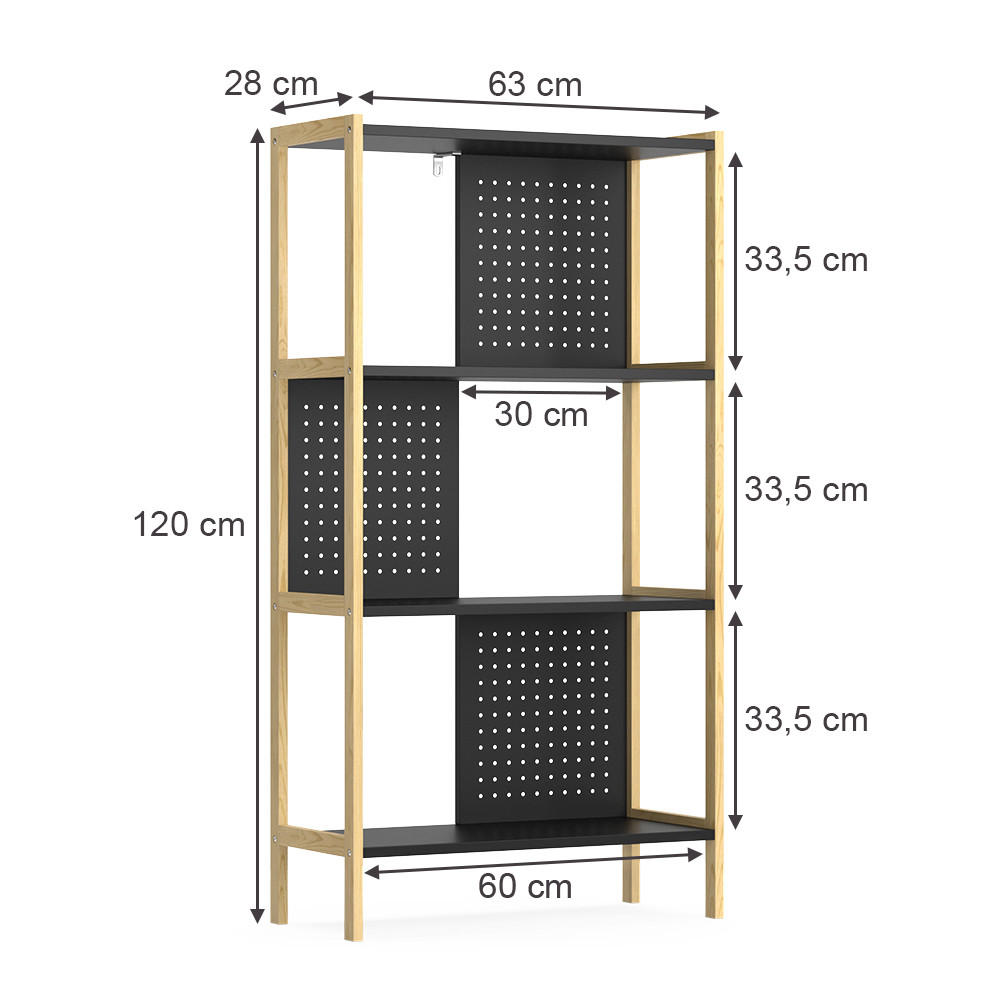 STANDREGAL Elvia Schwarz 63 x 120 cm - Schwarz/Kieferfarben, Holzwerkstoff (63/120/28cm) - Vicco