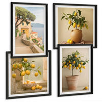 BILDER SET 4er Set - 50x50 cm & 40x60 cm Schwarzer Rahmen - Zitronenbäume im Topf - Schwarz, Kunststoff (50/50cm) - TULUP