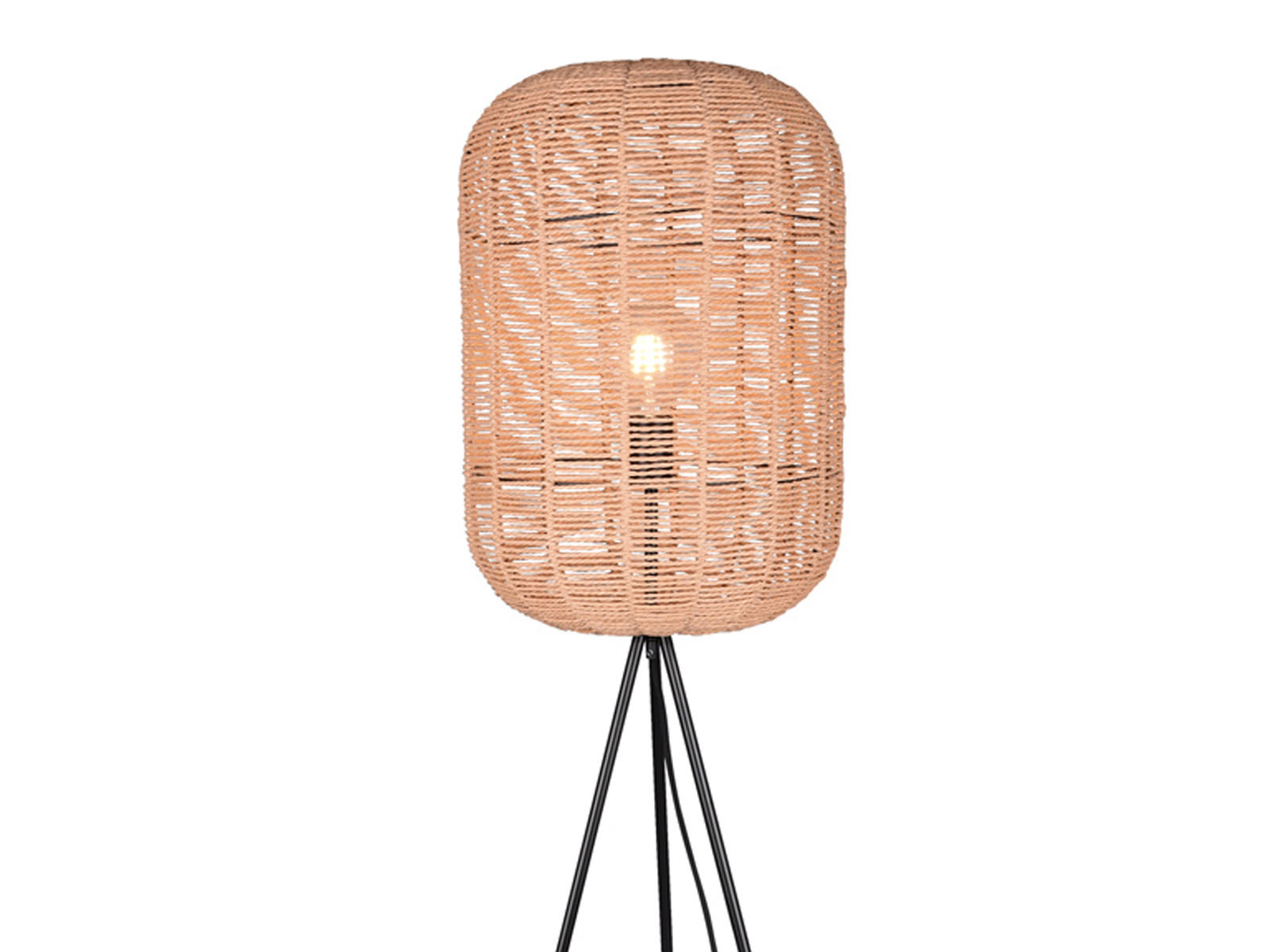 LED-STEHLEUCHTE Tripod Höhe 150cm, Lampenschirm Korbgeflecht - Schwarz/Naturfarben, Naturmaterialien/Metall (35/35/150cm) - meineWunschleuchte