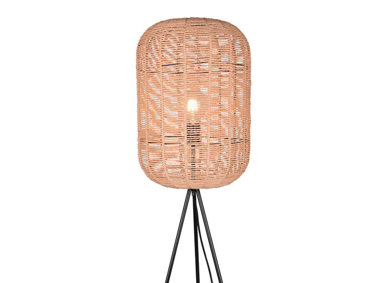 LED-STEHLEUCHTE Tripod Höhe 150cm, Lampenschirm Korbgeflecht - Schwarz/Naturfarben, Naturmaterialien/Metall (35/35/150cm) - meineWunschleuchte