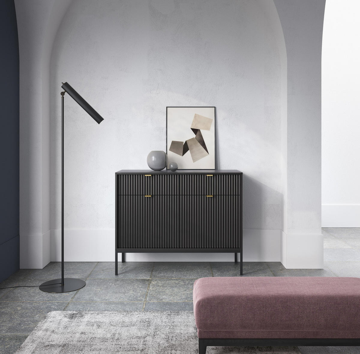 SIDEBOARD 104 cm mit Schubladen Galla, Sideboard, Schwarz - Schwarz, Holz (104/83/39cm) - Emporius