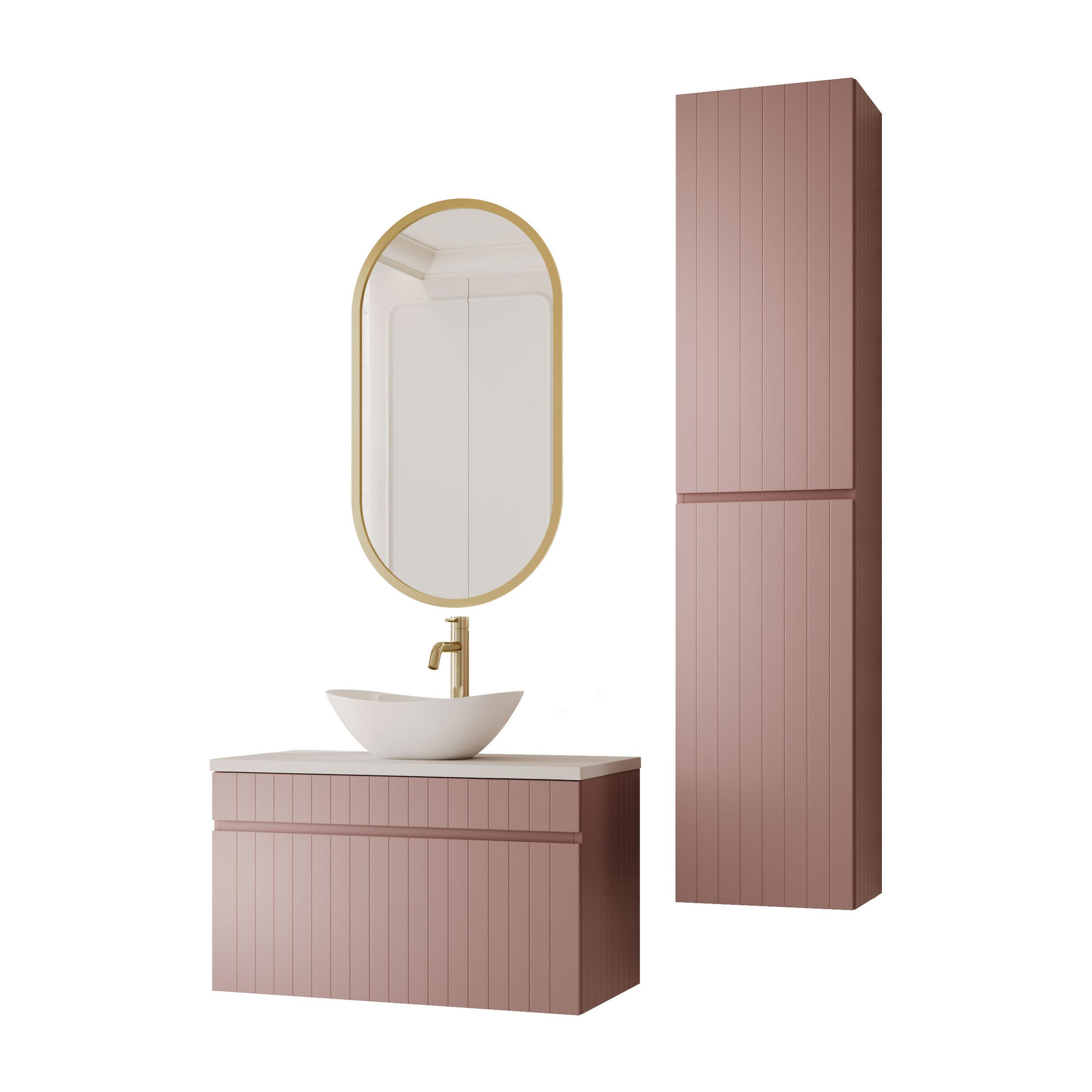 BADEZIMMER-SET FLORIS - Rosa, Holzwerkstoff (80/46/45.6cm) - Lookway