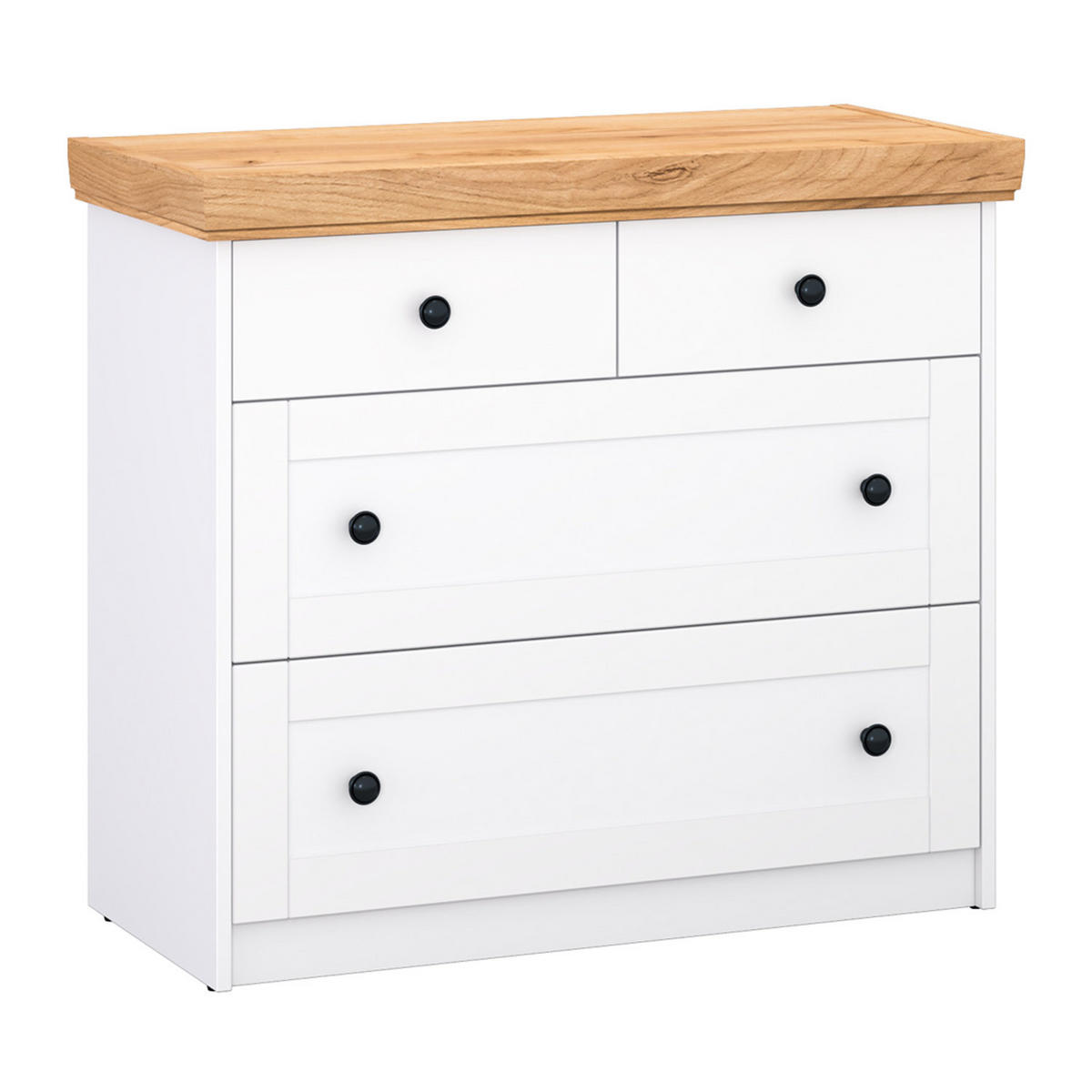 KOMMODE 92/82/42 cm Weiß Natur - Schwarz/Weiß, Holz/Metall (92/82/41cm) - Homestyle4u