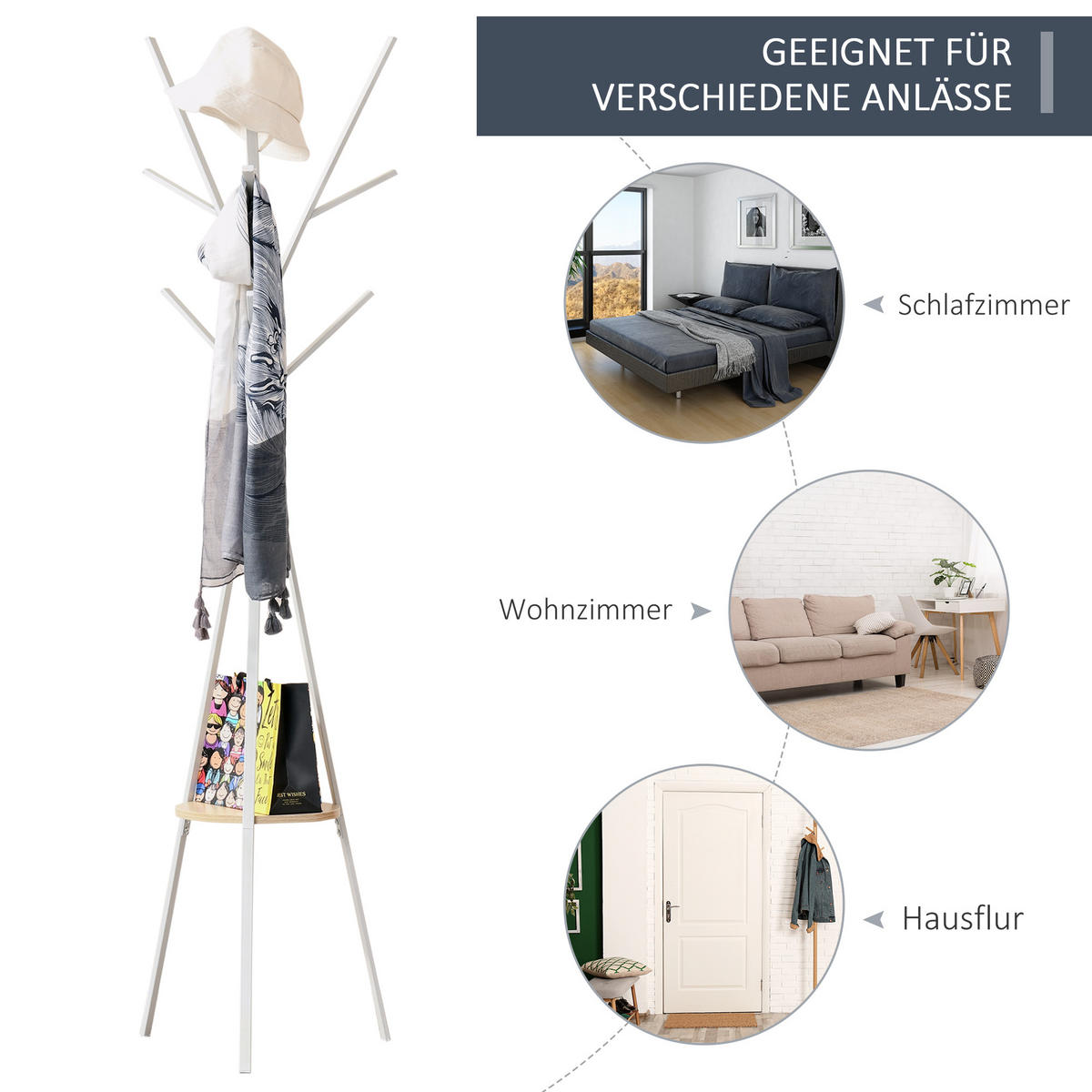 GARDEROBENSTÄNDER - Weiß, Holzwerkstoff/Metall (45/180/45cm) - HOMCOM