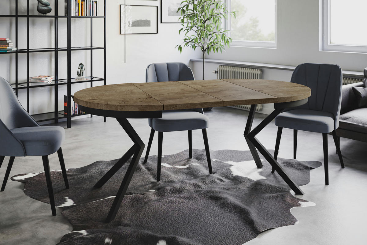ESSZIMMERTISCH BERGO, ausziehbarer Tisch 100 cm/180 cm, Farbe: Grau, mit Metallbeinen in Farbe Schwarz - Dunkelbraun/Schwarz, Holzwerkstoff (100/100/76cm) - Alpi-Möbel