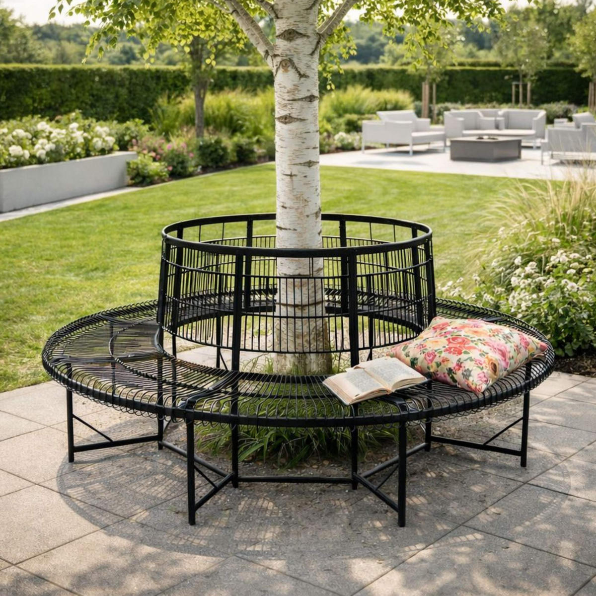 GARTENBANK Wetterfest Metall D-200cm 96723 Baumbank - Schwarz, Metall (200/100/200cm) - DanDiBo