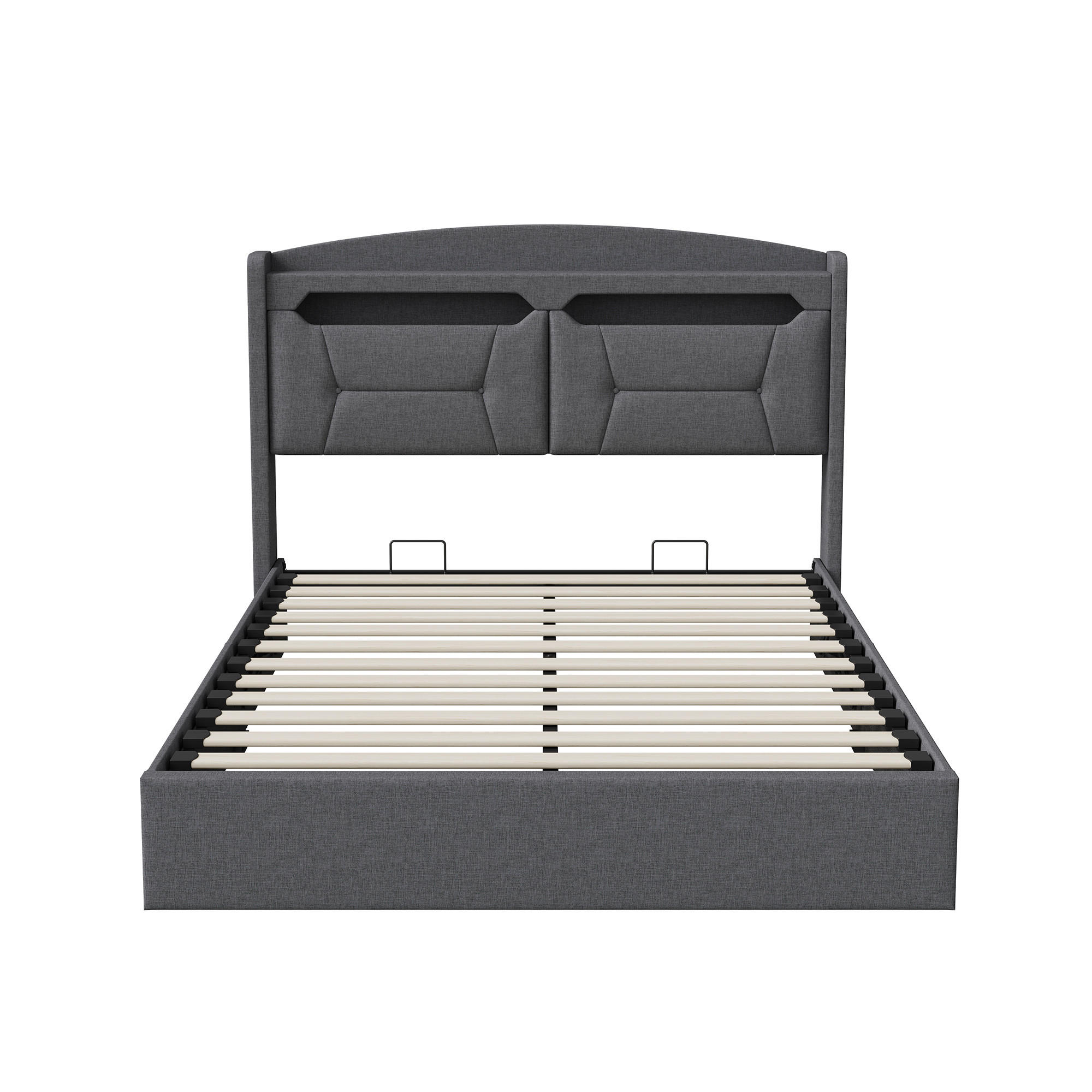 POLSTERBETT 140x190 cm Grau mit Stauraum, hydraulischem Bettkasten, LED Beleuchtung, Kopfteil mit Ablage und Steckdosen - Grau, Metall (140/190cm) - EuroLiving
