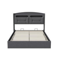 POLSTERBETT 140x190 cm Grau mit Stauraum, hydraulischem Bettkasten, LED Beleuchtung, Kopfteil mit Ablage und Steckdosen - Grau, Metall (140/190cm) - EuroLiving