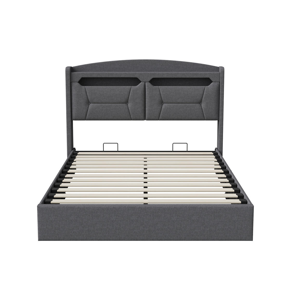 POLSTERBETT 140x190 cm Grau mit Stauraum, hydraulischem Bettkasten, LED Beleuchtung, Kopfteil mit Ablage und Steckdosen - Grau, Metall (140/190cm) - EuroLiving