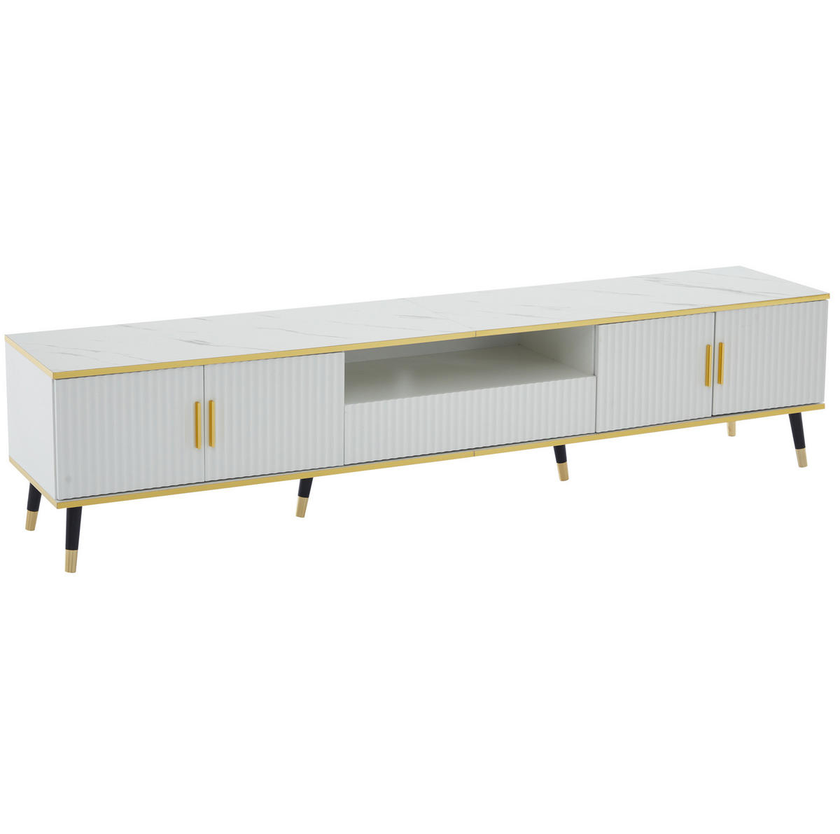 LOWBOARD 200/40/46 cm mit 2 Türen, Schublade und Kabeldurchlass - Weiß, Holzwerkstoff (200/46/40cm) - BEAOK