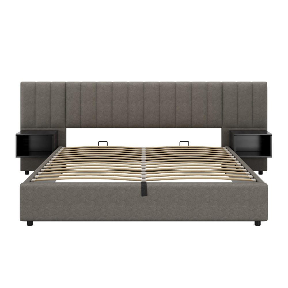 POLSTERBETT 180x200 cm in Grau Leinen mit zwei Nachttischen - Grau, Holz/Textil (180/200cm) - KOMHTOM