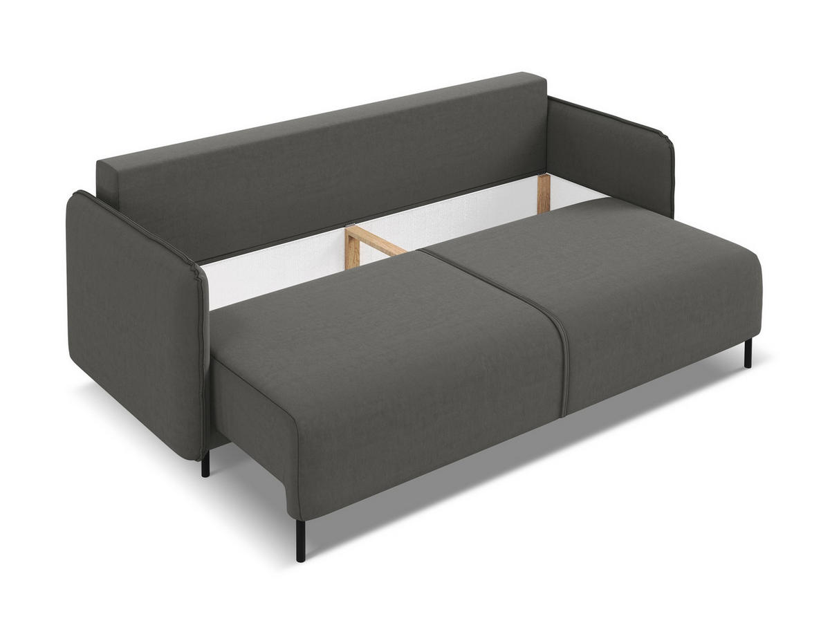 3-SITZER SOFA mit Schlaffunktion Samt Stoff Grau - Dunkelgrau/Schwarz, Holz/Textil (226/90/92cm) - Makamii