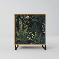 SIDEBOARD FERN FLOWERS, Eichefarben, 57,5x42x67,5 cm, Schwarze Metall-Rahmenfüße - Eichefarben/Multicolor, Holzwerkstoff/Metall (57.5/67.5/42cm) - SpaceRebels