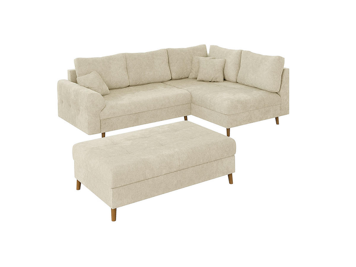 ECKSOFA inkl. Hocker Sigurd Beige Chenille - Ottomane rechts - Beige/Braun, Holz/Textil (231/161cm) - S-Style Möbel