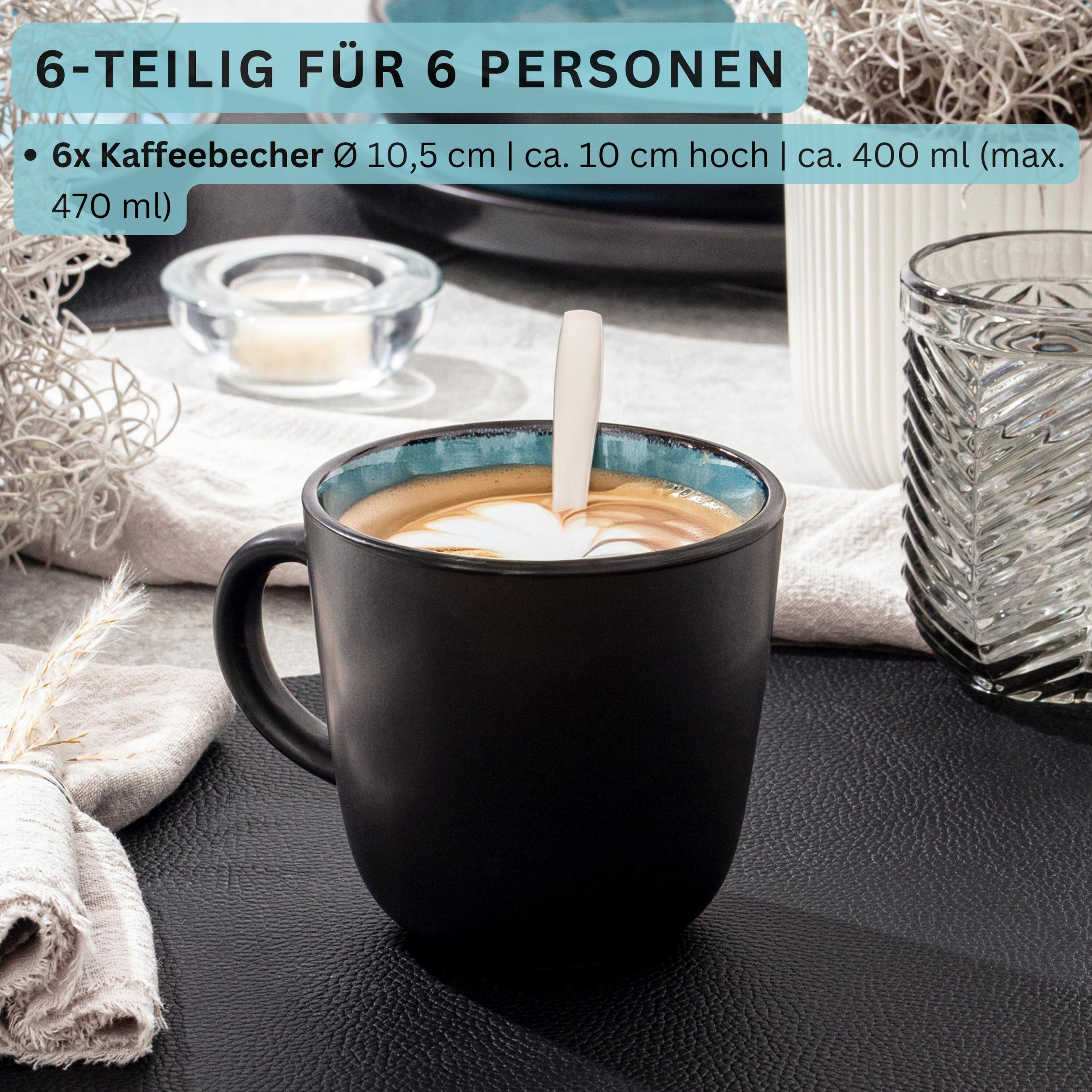 KAFFEEBECHER SET GRANADA - 6 teilig aus Steingut - Blau, Stein (0.43L) - Sänger