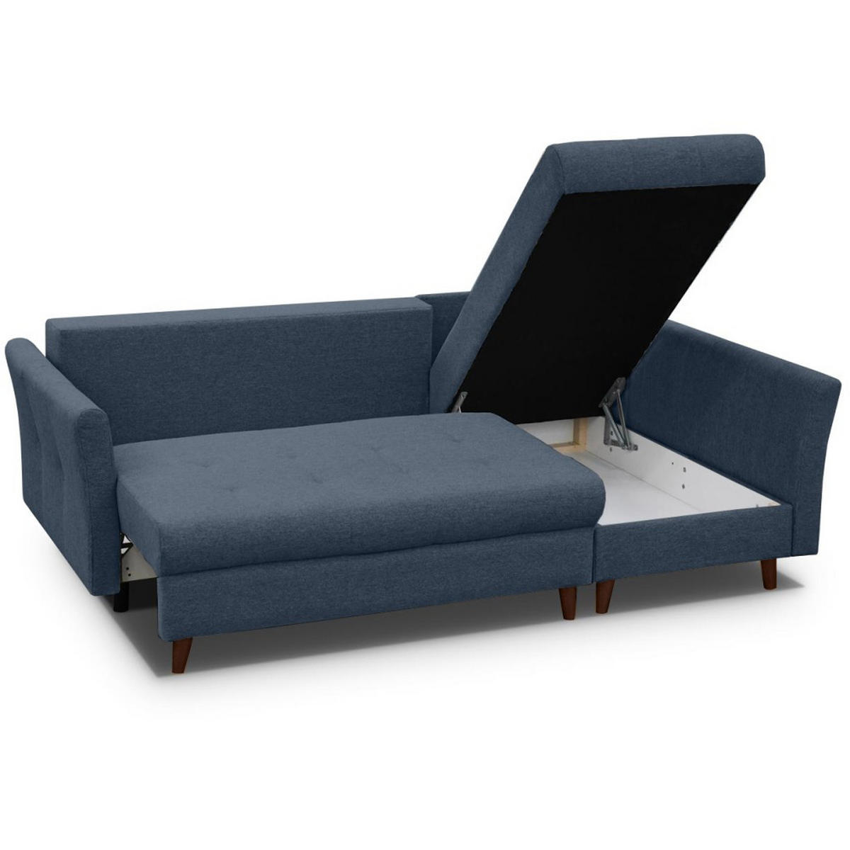 ECKSCHLAFSOFA Neron mit 2 Bettkasten und Beine in Wengefarbe, Dunkelblau, rechts - Wengefarben/Dunkelblau, Textil (233/148cm) - Beautysofa