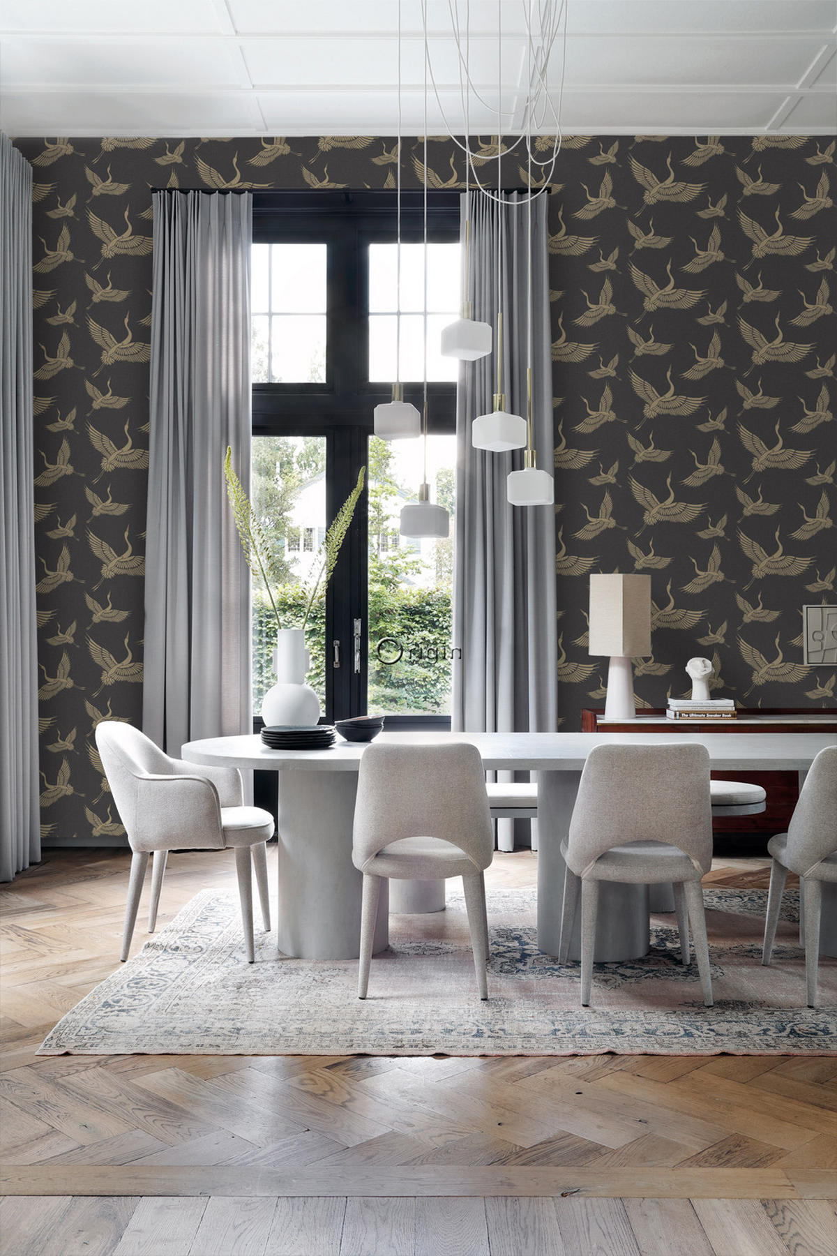 TAPETE Kraniche 50 x 900 cm - Schwarz, Papier (50/900cm) - Origin Wallcoverings