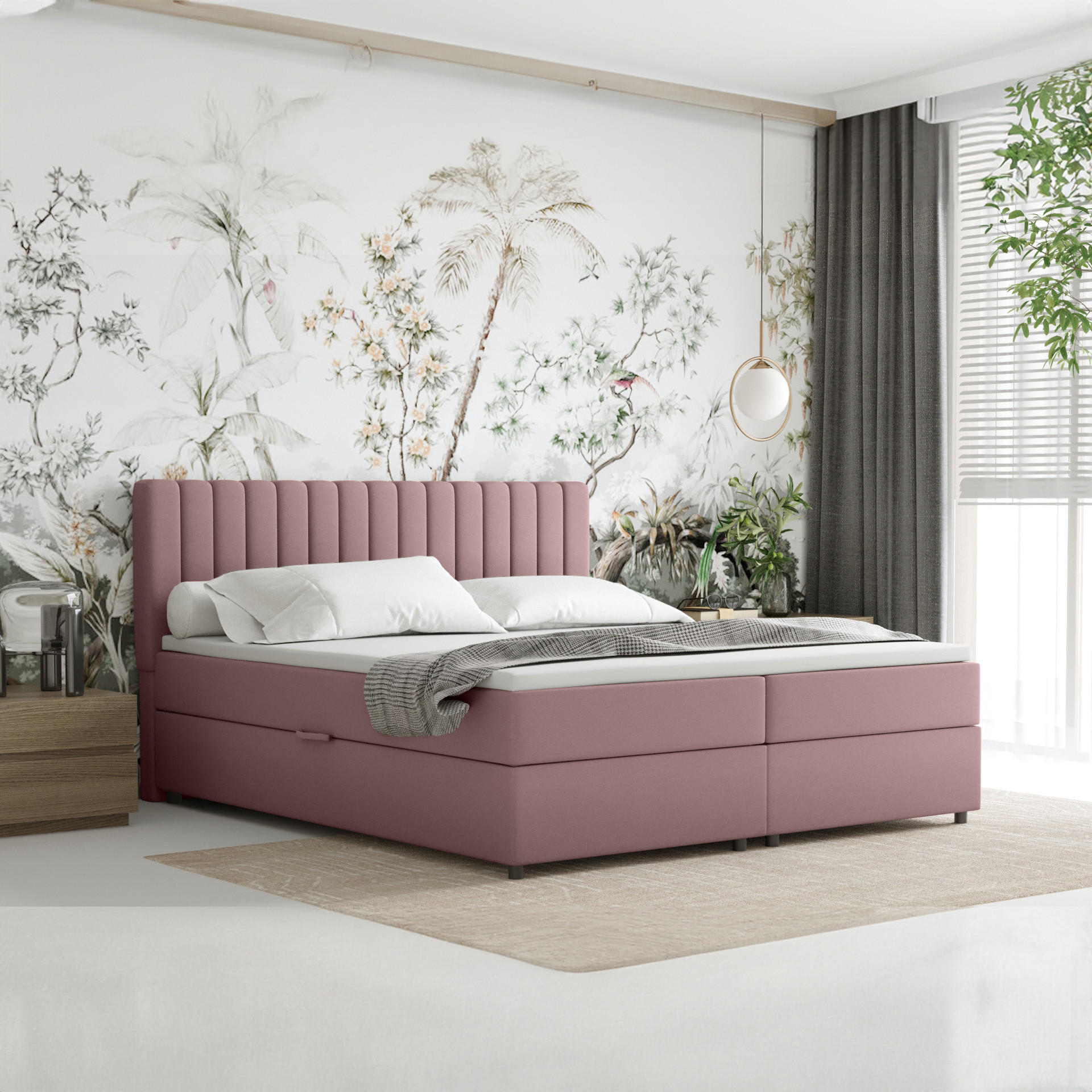 BOXBETT Everest rosa 180 x 200 cm Doppelbett mit hochwertiger Bonell-Matratze und Topper - Rosa, Holz (180/200cm) - Panda Möbel
