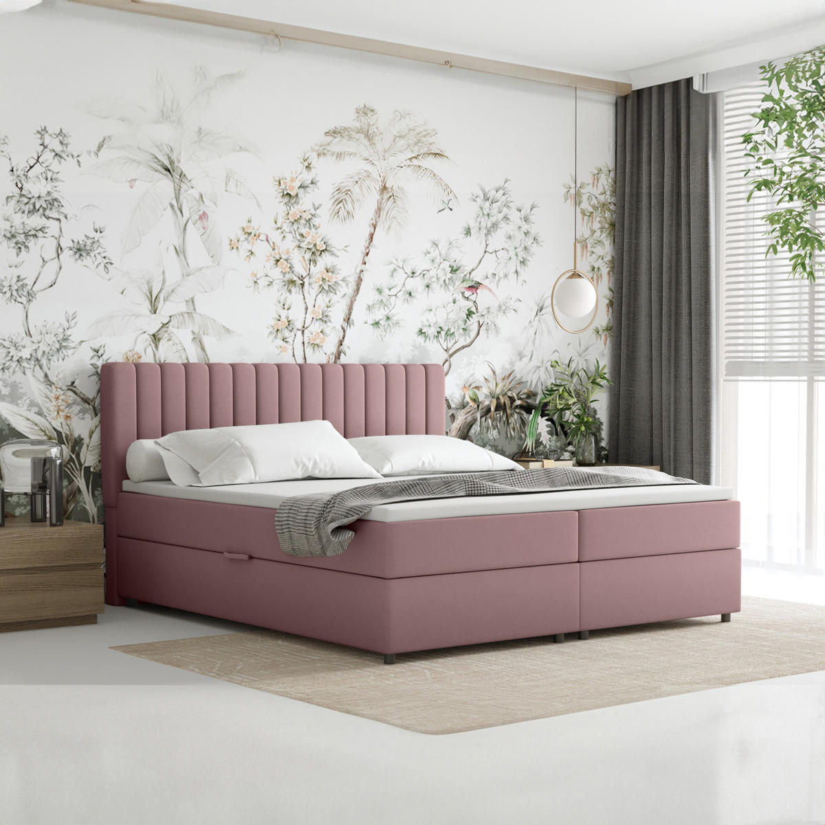 BOXBETT Everest rosa 180 x 200 cm Doppelbett mit hochwertiger Bonell-Matratze und Topper - Rosa, Holz (180/200cm) - Panda Möbel