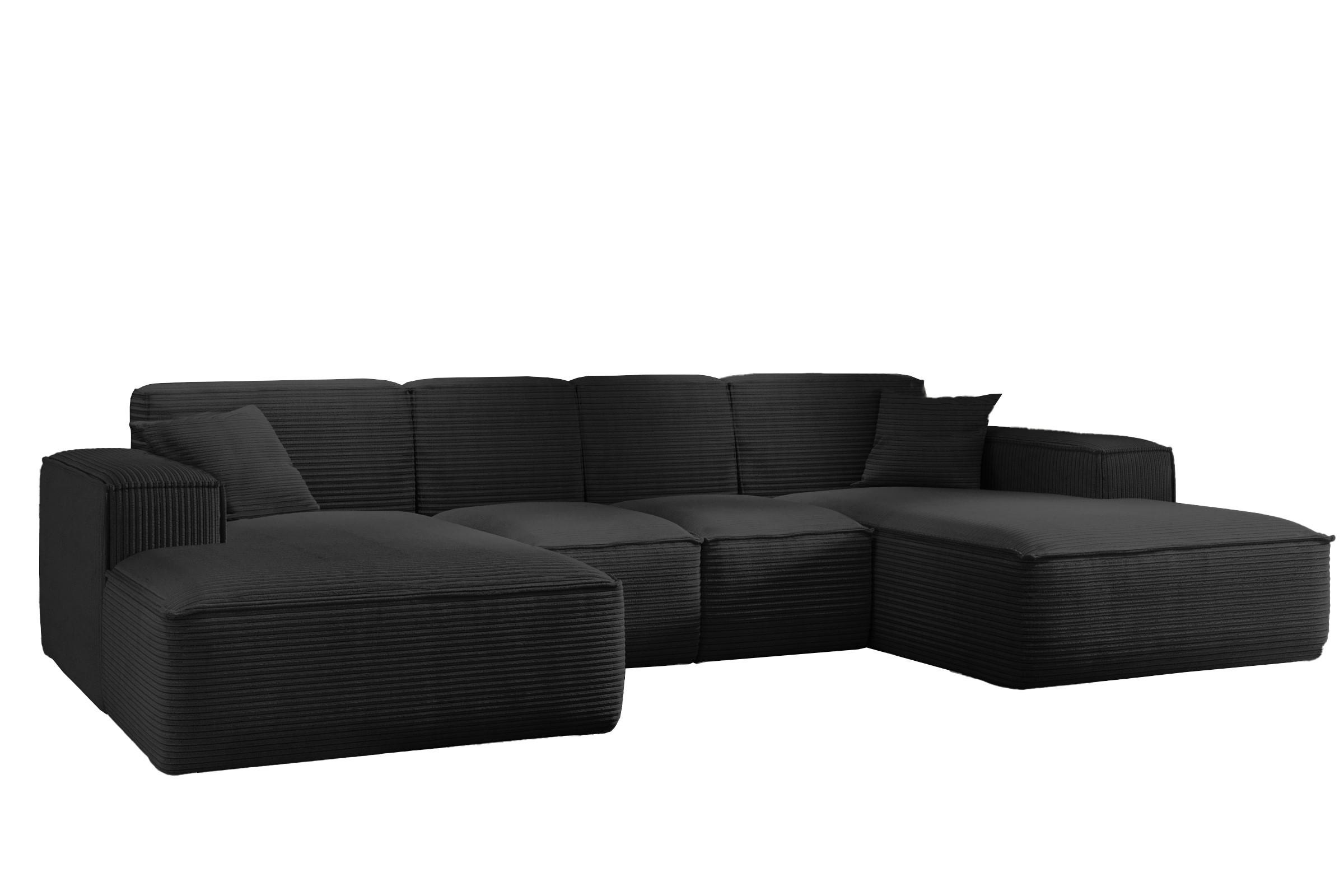 ECKSOFA, Eckcouch U form, Wohnzimmer Couch Large 342cm SIENA stoff Poso Schwarz - Schwarz, Holz/Textil (344/165cm) - Kaiser Möbel