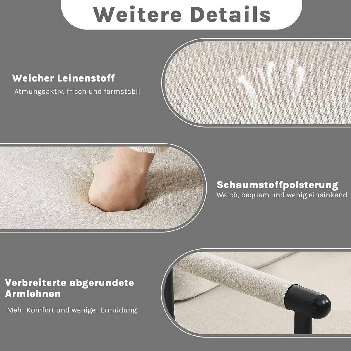 SCHLAFSESSEL 3 in 1, mit Verstellbarer Rückenlehne, Leinen Beige - Beige/Schwarz, Textil/Metall (65/78/75cm) - Woltu