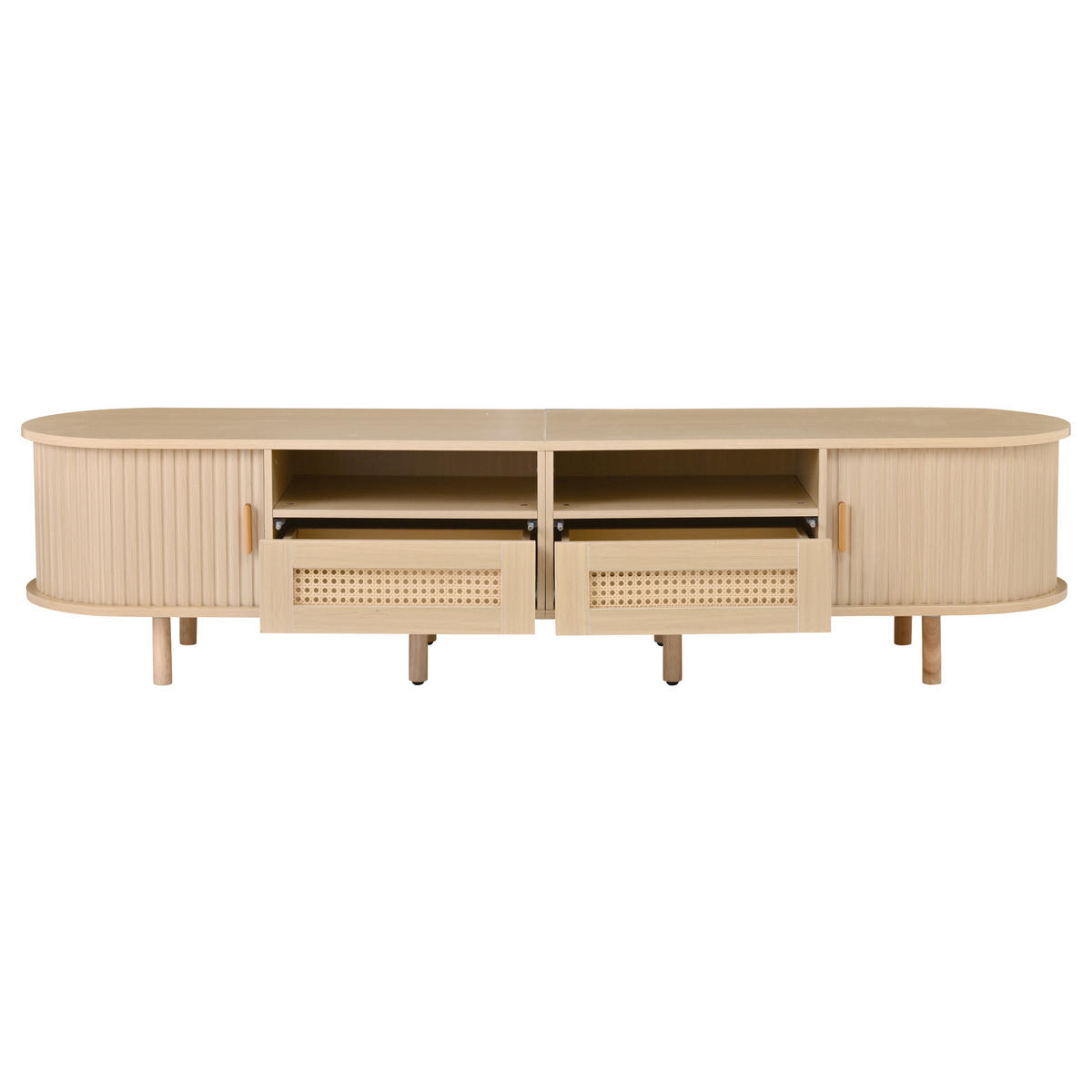 TV-SCHRANK 170/40/40 cm Holzfarbe mit 2 Rattan-Schubladen und 2 Türen - Eichefarben, Holz/Holzwerkstoff (170/40/40cm) - Oxeza