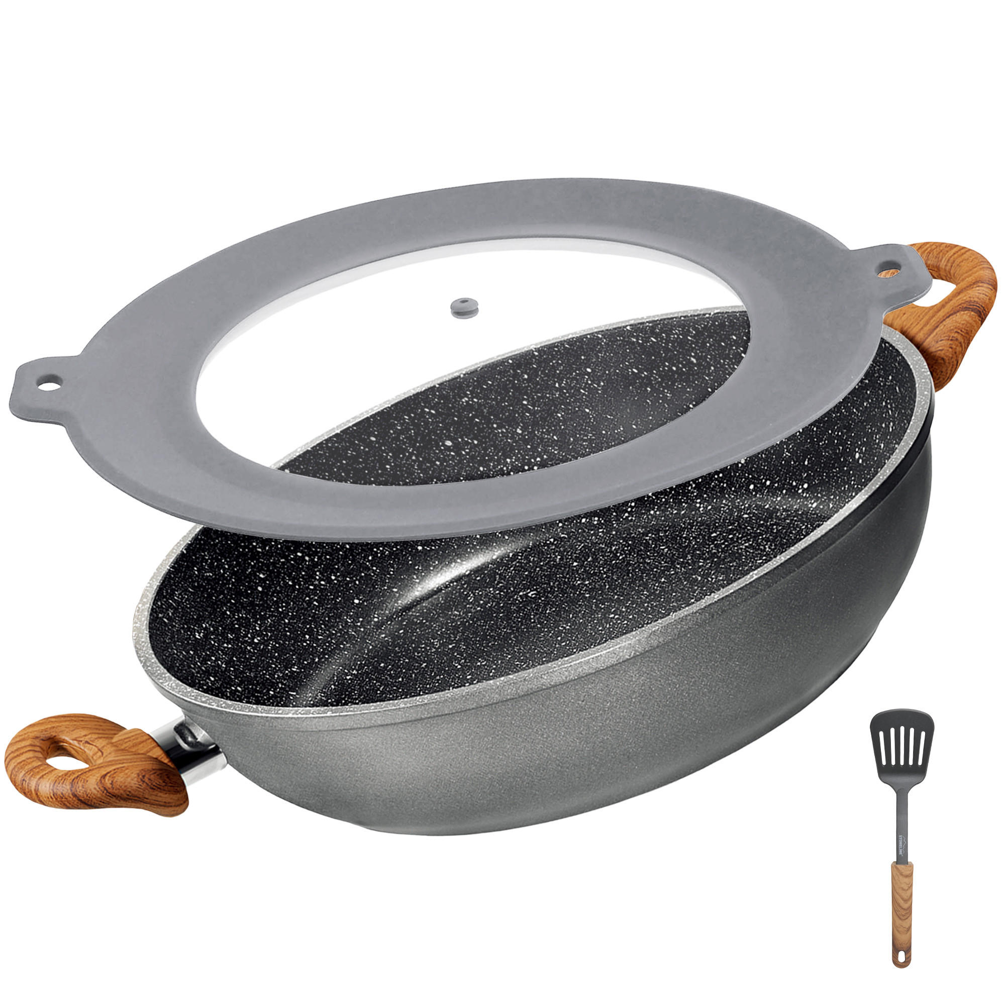 SERVIERPFANNE Set 28cm + Pfannenwender - Anthrazit, Metall (50/33/12cm)