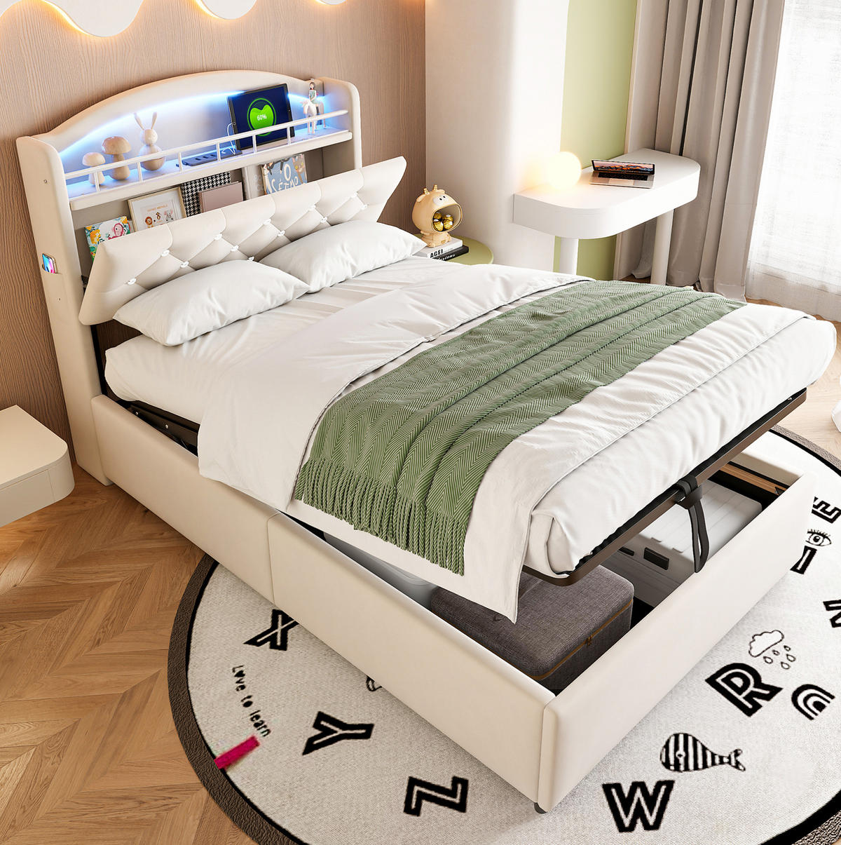 POLSTERBETT 90/200 cm Beige aus Samt mit Stauraum - Beige, Textil (90/200cm) - OKMYHOME
