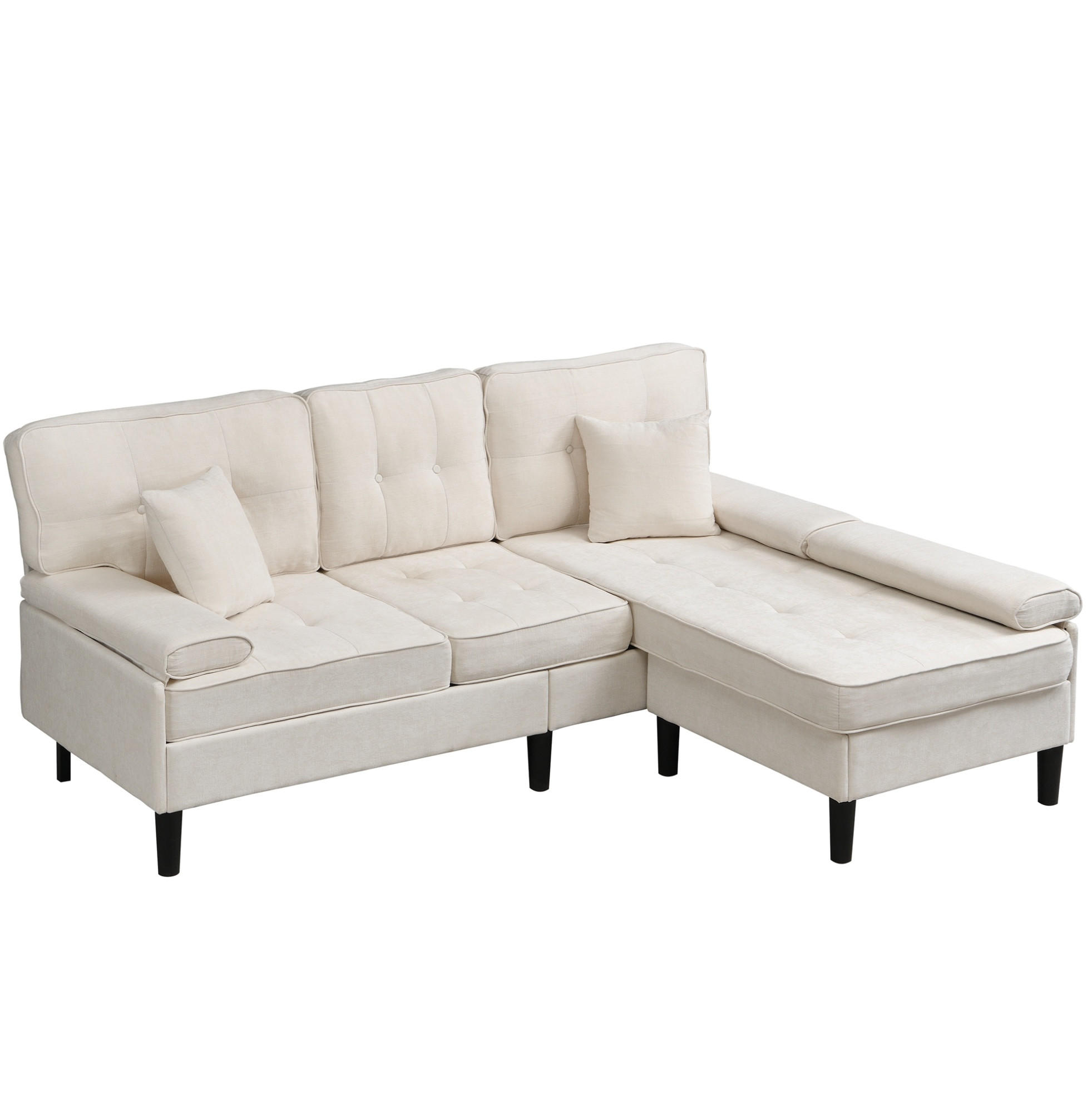 ECKSOFA 195/149/86 cm hellbeige aus Chenille mit Fußbank - Beige, Textil (149/195cm) - OKWISH