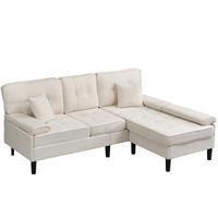 ECKSOFA 195/149/86 cm hellbeige aus Chenille mit Fußbank - Beige, Textil (149/195cm) - OKWISH