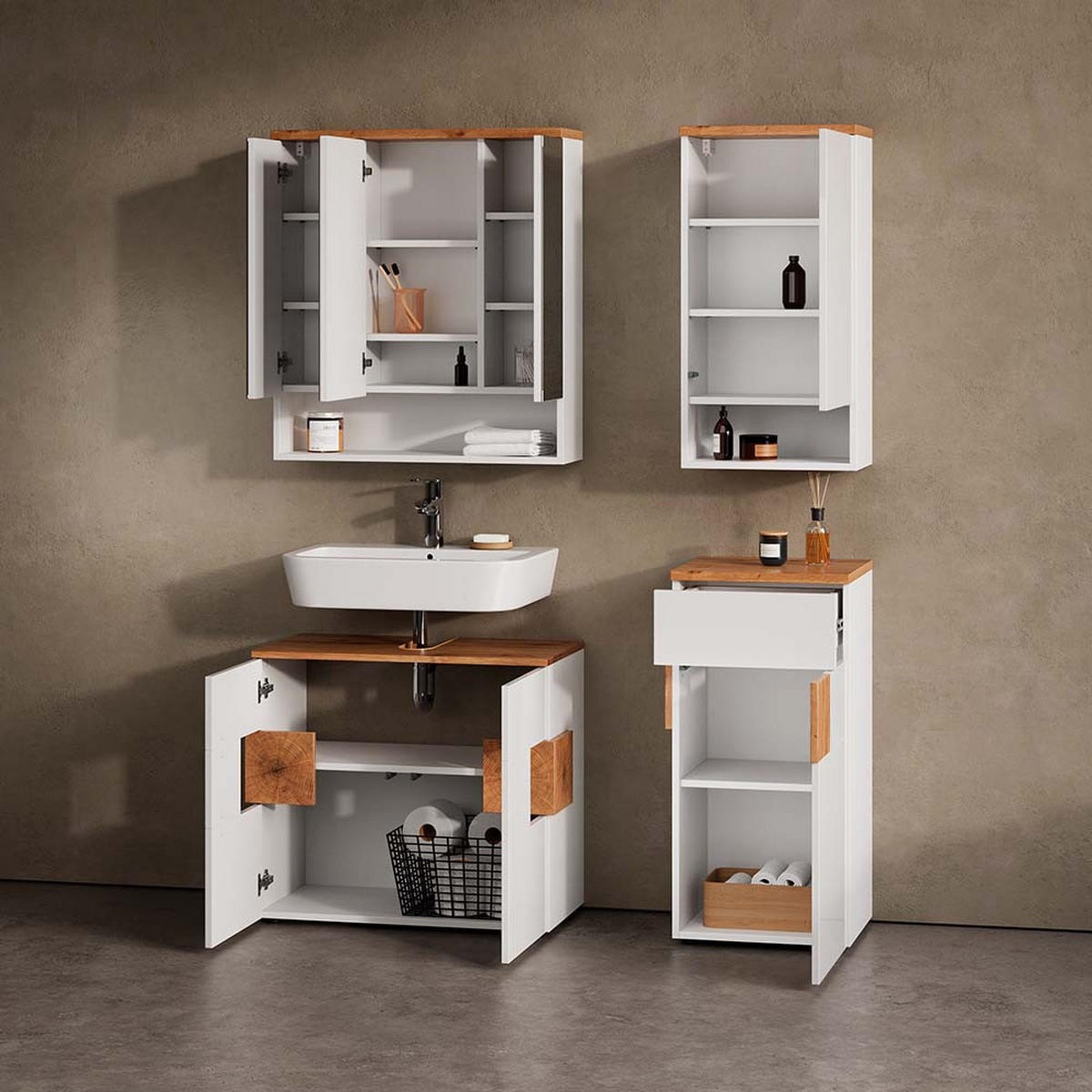 BADSCHRANK Tanaro Weiß 40 x 77.5 cm mit 4 Fächer - Weiß, Holzwerkstoff (40/77.5/27cm) - Livinity®