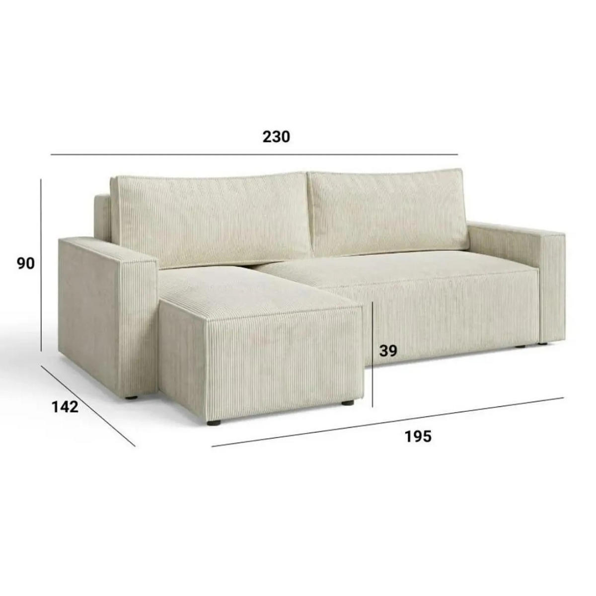 ECKSOFA LIVIO S mit Schlaffunktion, universell montierbar - POSO 06 - Braun, Holz (230/90/142cm) - Dekori_Interiors