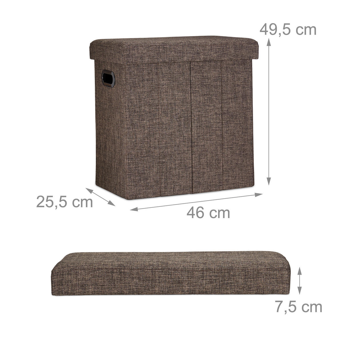 SITZHOCKER Braun faltbar mit Stauraum - Braun, Holzwerkstoff/Textil (46/49.5/25.5cm) - Relaxdays