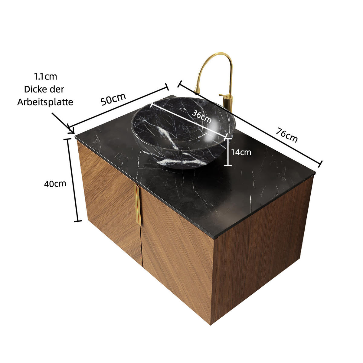 WASCHTISCH Braun-Eiche 76/50/55 cm - Schwarz, Holz (76/55.1/50cm) - PANGIVO