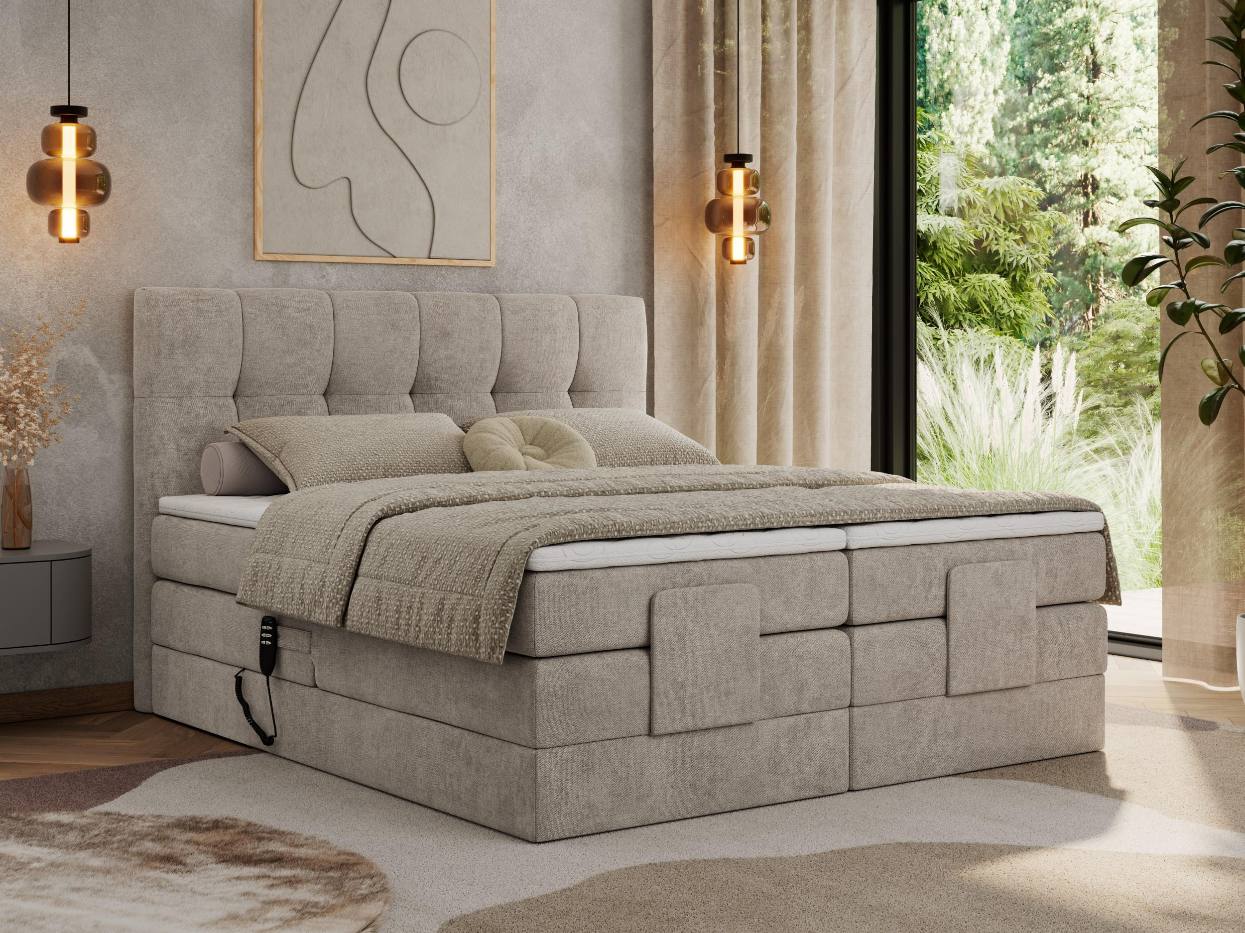BOXBETT VITTORIA 140/200 - Beige Struktur - H3 - Beige, Holz/Textil (140/200cm) - MKS