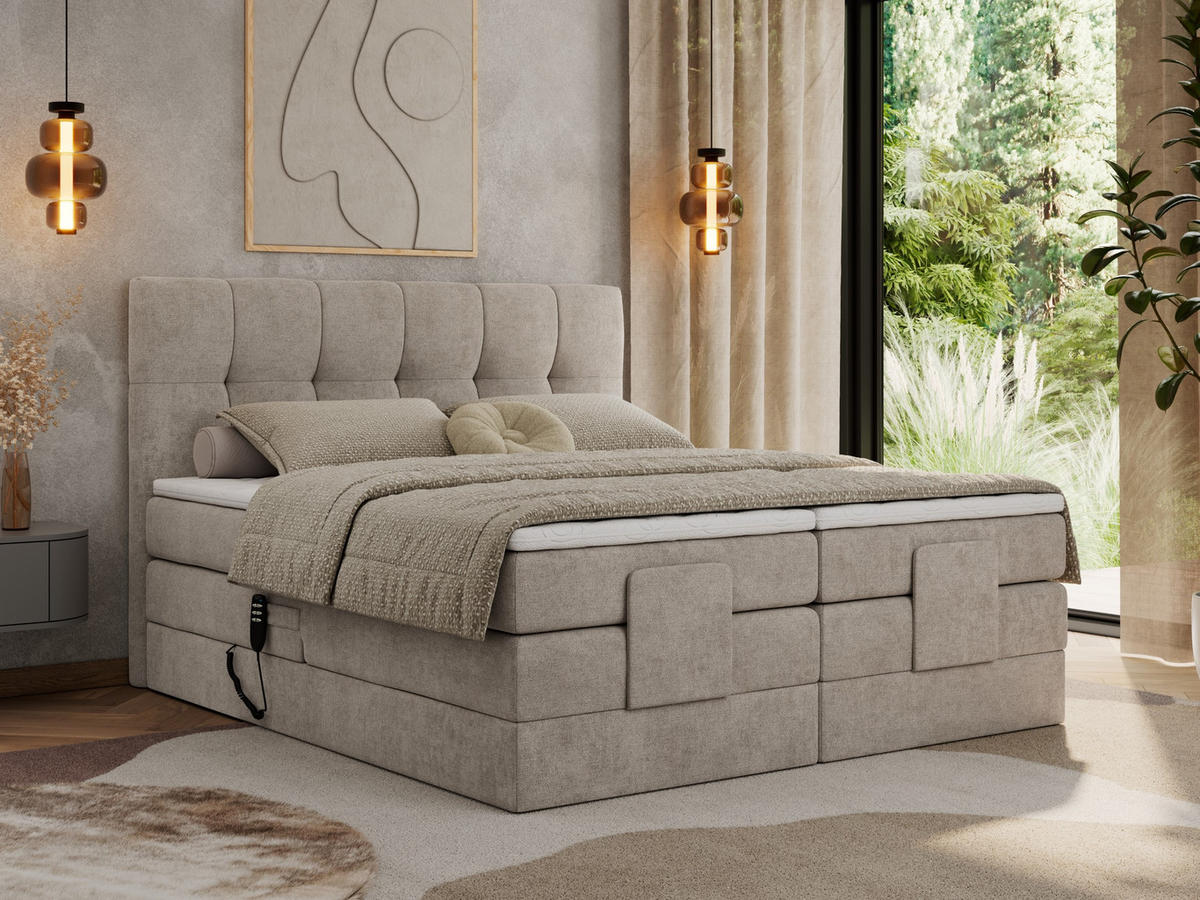 BOXBETT VITTORIA 140/200 - Beige Struktur - H3 - Beige, Holz/Textil (140/200cm) - MKS