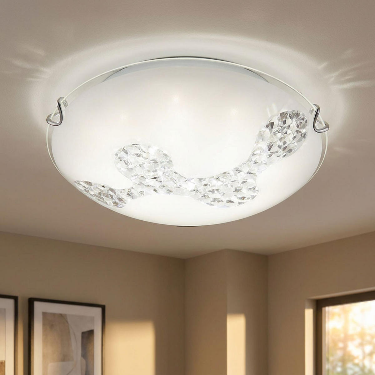 LED DECKENLEUCHTE DERK Weiß Kristalloptik - Weiß, Glas (25/25/9.5cm) - Globo Lighting