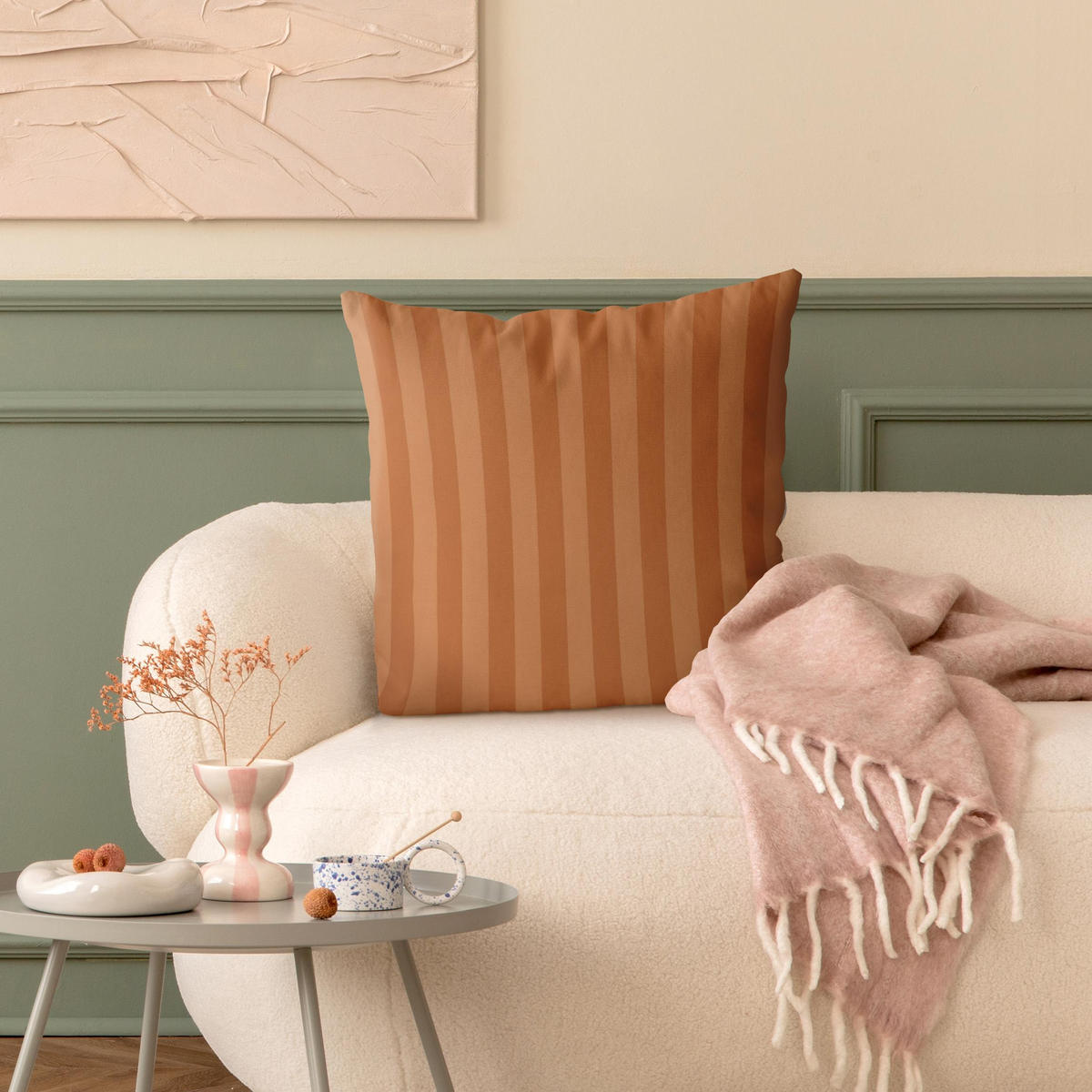 KISSENBEZUG Apricot Streifen 40/40 cm - Orange, Textil (40/40cm) - Bilderwelten