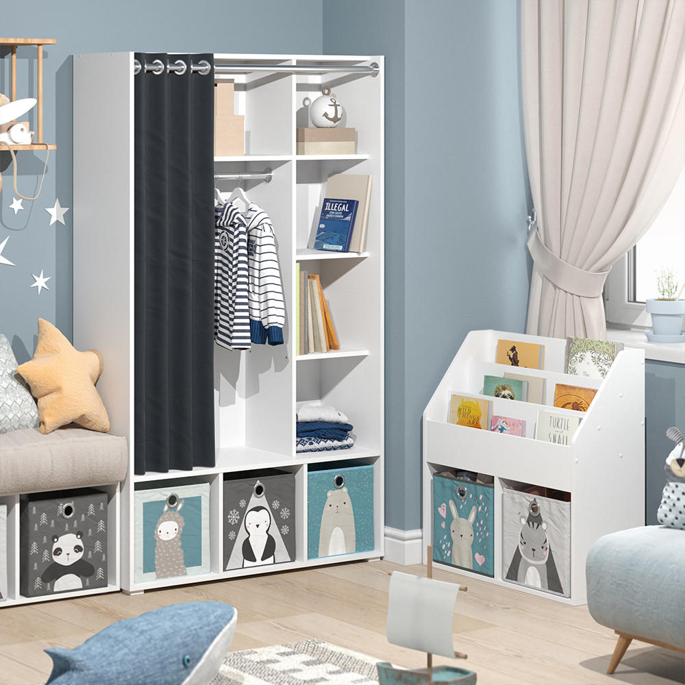 KINDERKLEIDERSCHRANK Luigi Weiß 105.8 x 178.1 cm mit Vorhang-Kleiderstange - Weiß, Holzwerkstoff (105.8/178.1/38cm) - Vicco
