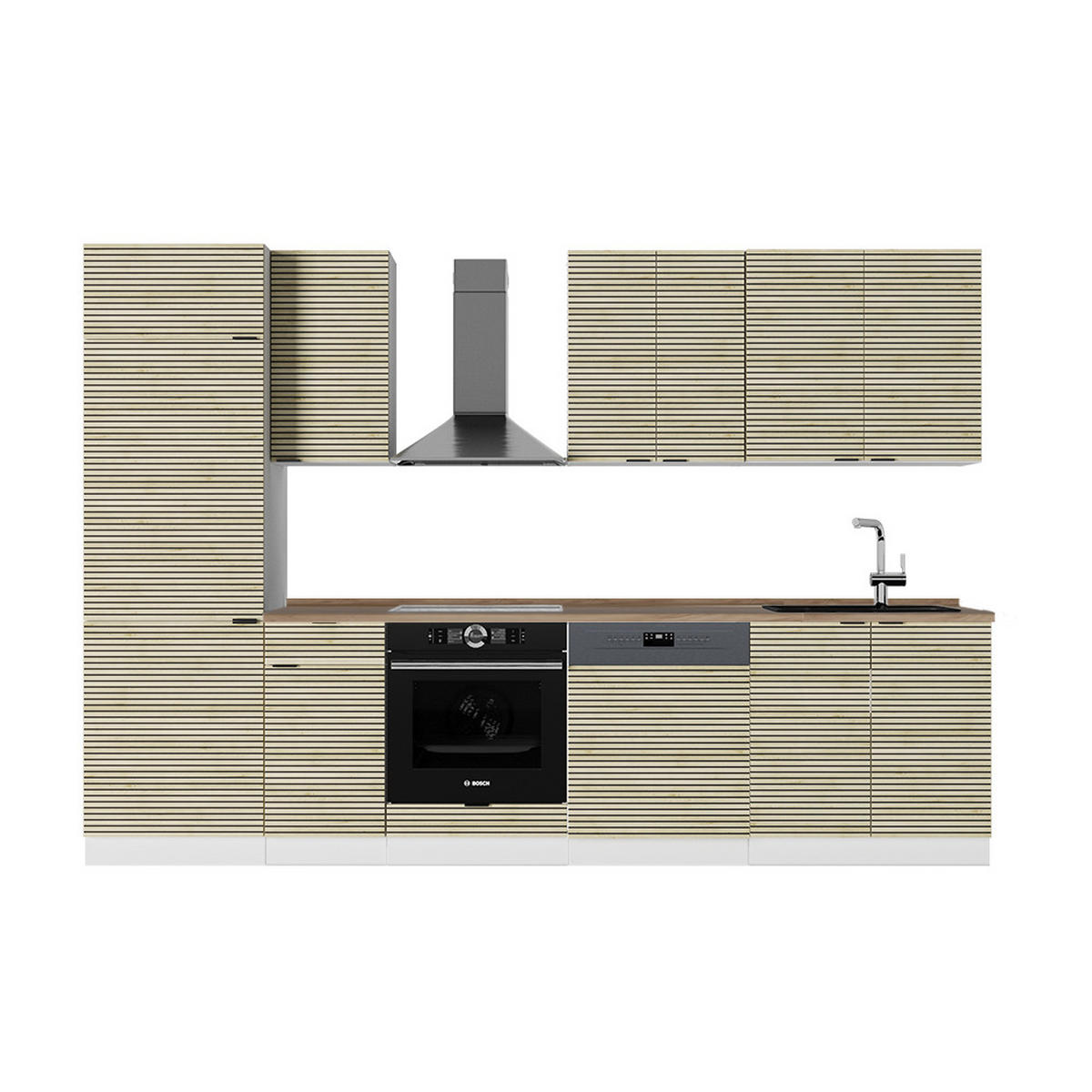 KÜCHENZEILE Fame-Line Eiche Paneel/Weiß 300 cm , AP Eiche - Hellbraun/Eichefarben, Holzwerkstoff (300/81.6/60cm) - Vicco
