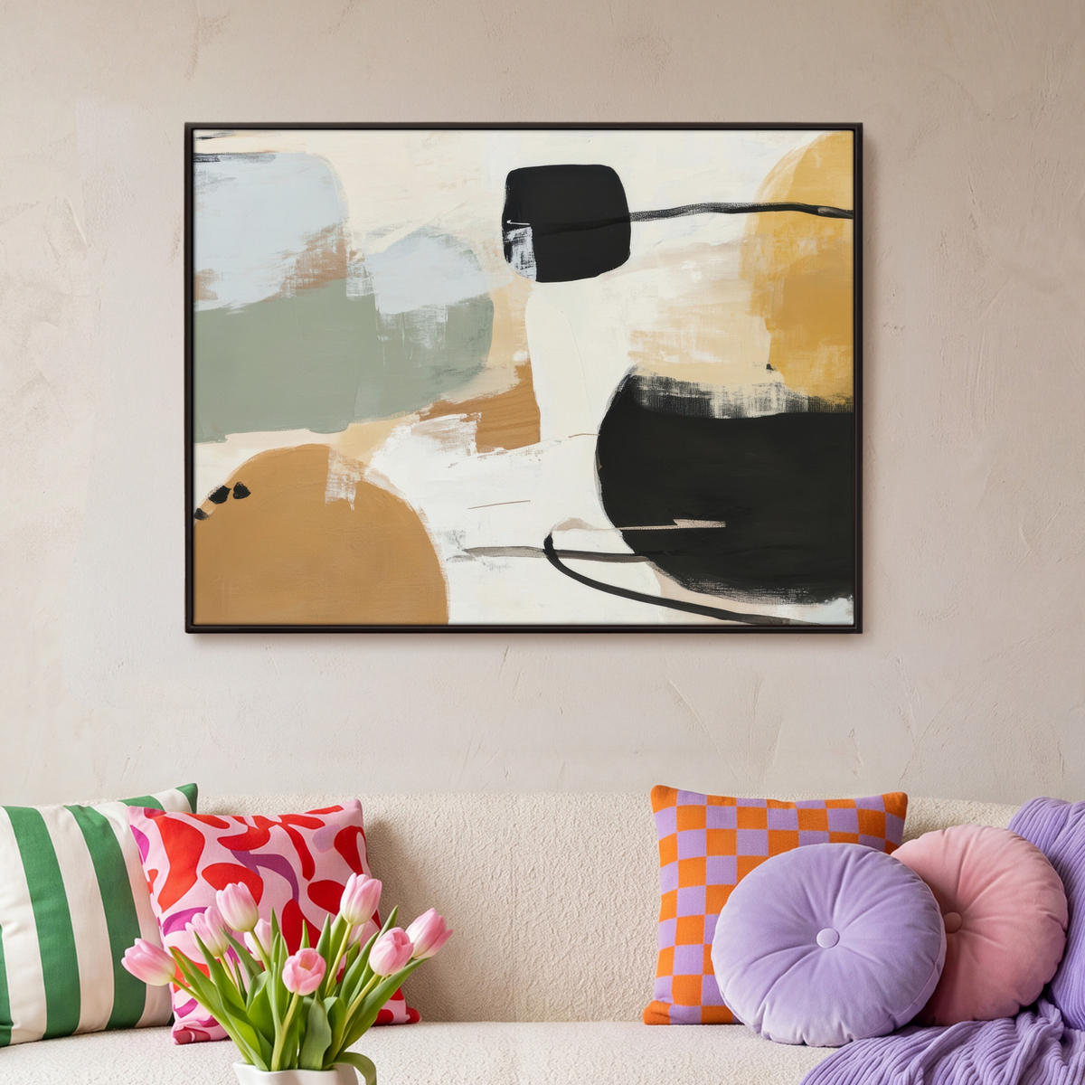 LEINWAND Bilder mit Rahmen - Farbe - Abstrakt - Farben - 100x70 - Currygelb, Textil (100/70cm) - MuchoWow