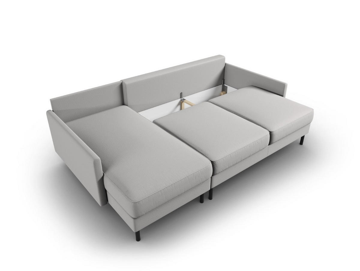 AUSKLAPPBARES-ECKSOFA links mit Container Scott aus strukturiertem Stoff hellgrau 5 Sitzplätze - Hellgrau, Textil (142/212cm) - Micadoni